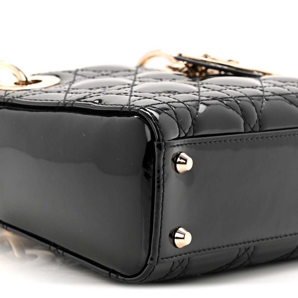 Patent Cannage Mini Lady Dior Black