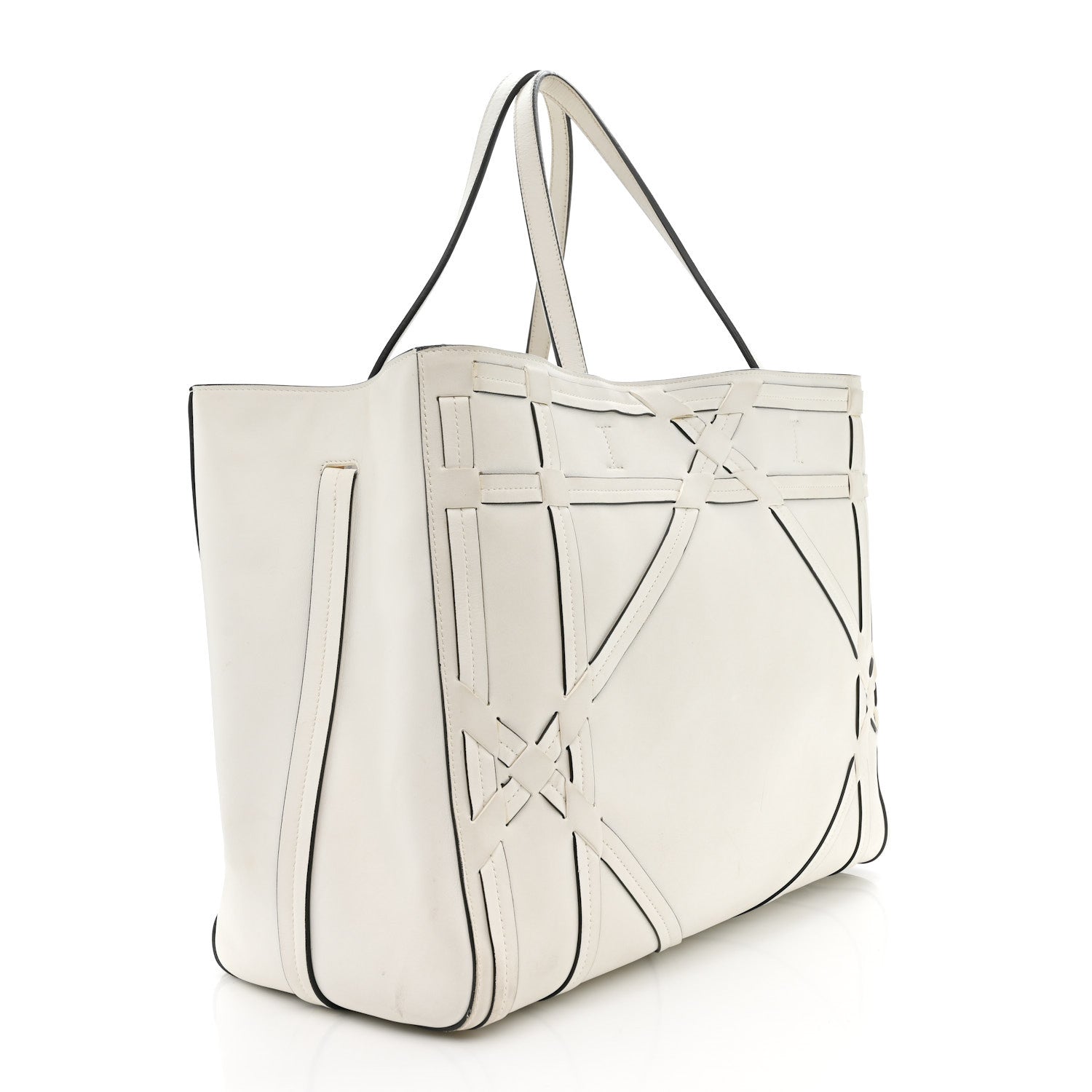 Calfskin Woven Giant Cannage Connect Tote White