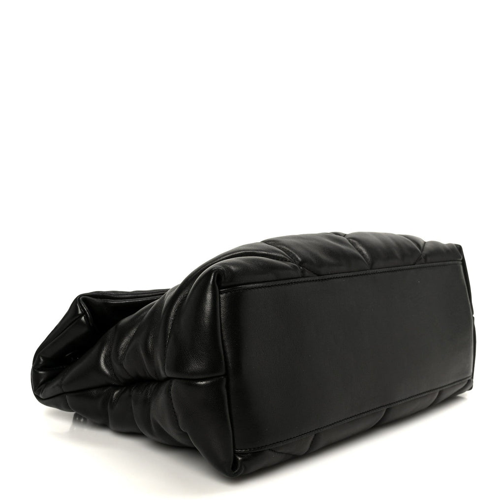 Lambskin Quilted Monogram Monochrome Medium Loulou Puffer Chain Satchel Black