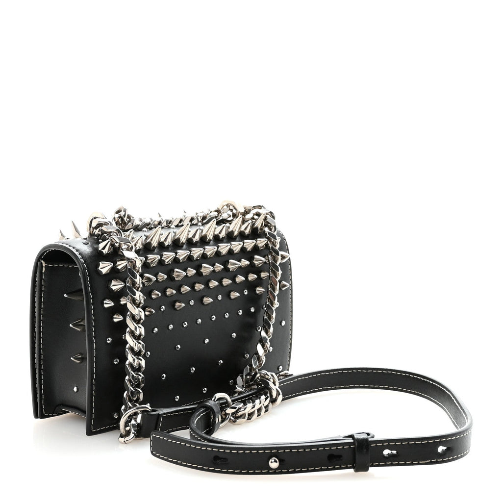 Calfskin Spike Studded Knuckle Satchel Black Silver