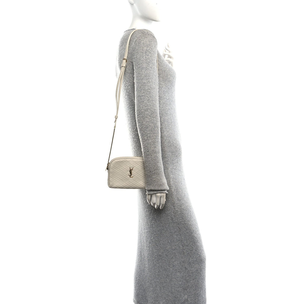 Lambskin Quilted Gaby Zipped Pouch Crema Soft