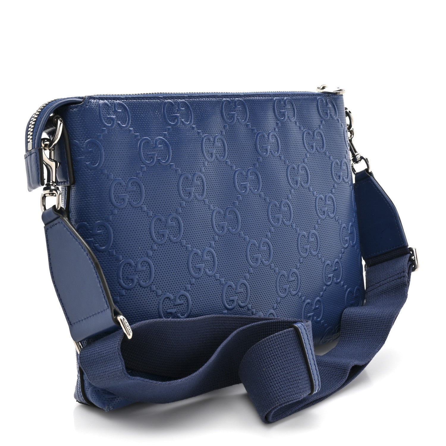Calfskin GG Tennis Embossed Medium Wristlet Messenger Bag Intense Metal Blue