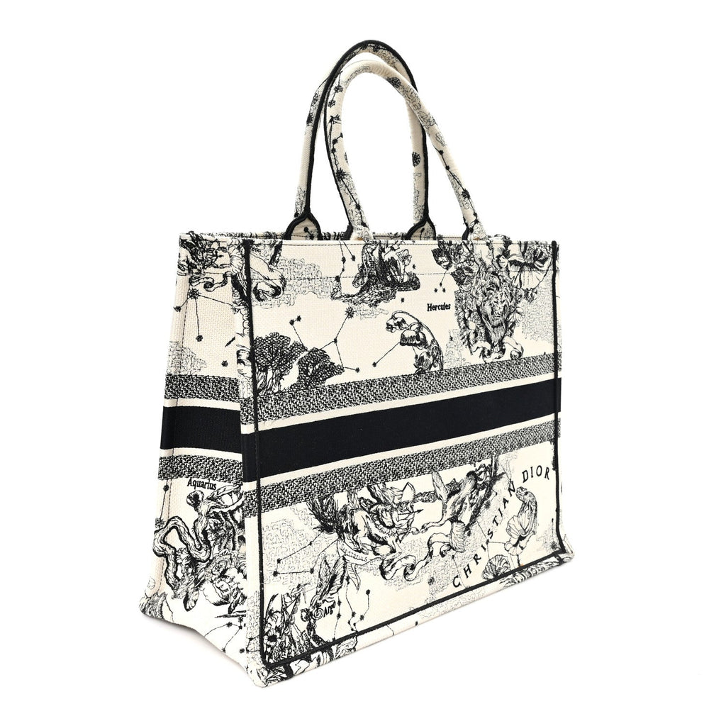 Canvas Zodiac Toile De Jouy Embroidered Large Book Tote Latte