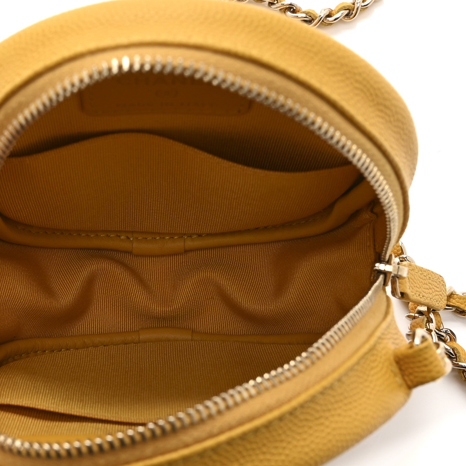 Caviar Quilted Round Clutch With Chain Yellow