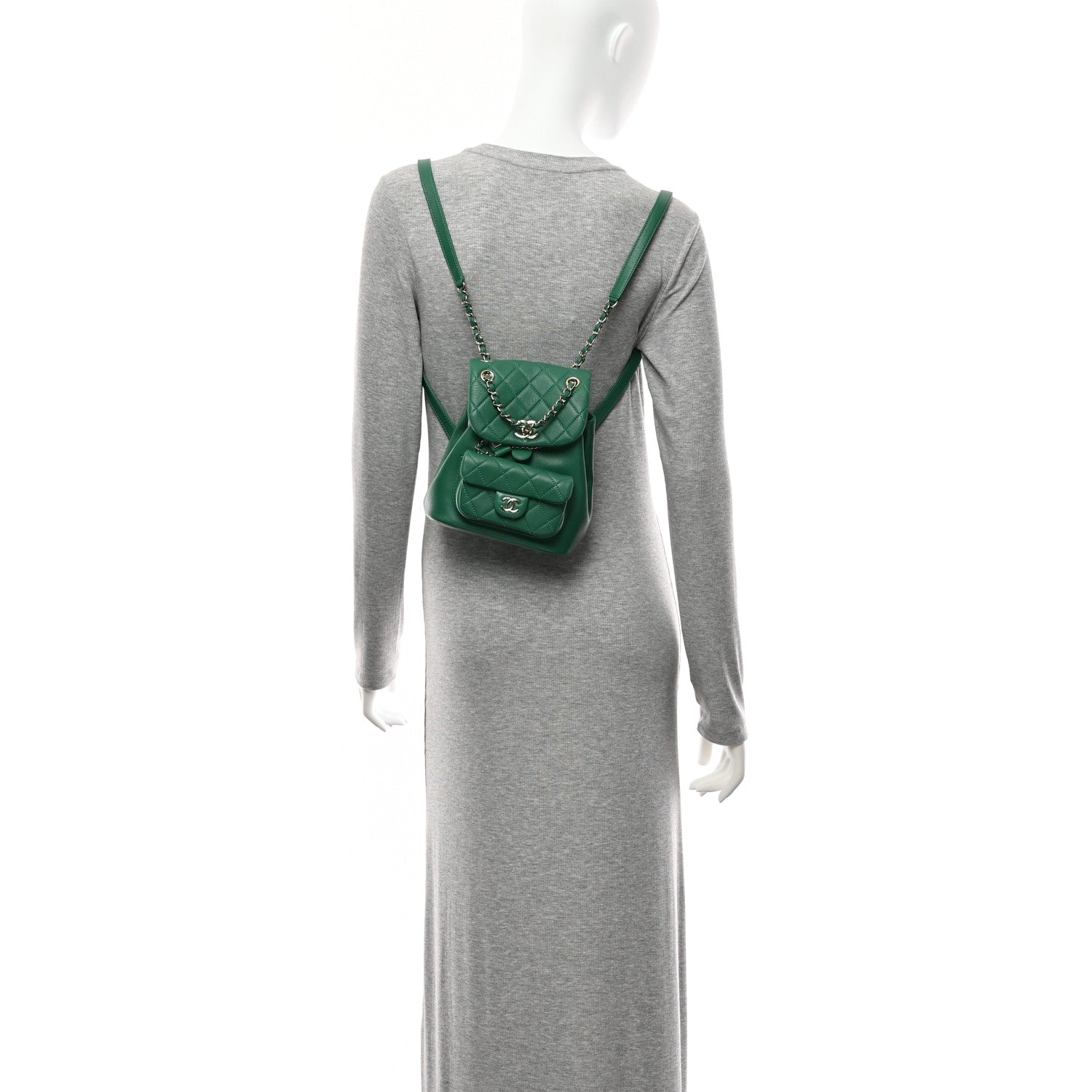 Lambskin Quilted Small Duma Drawstring Backpack Green