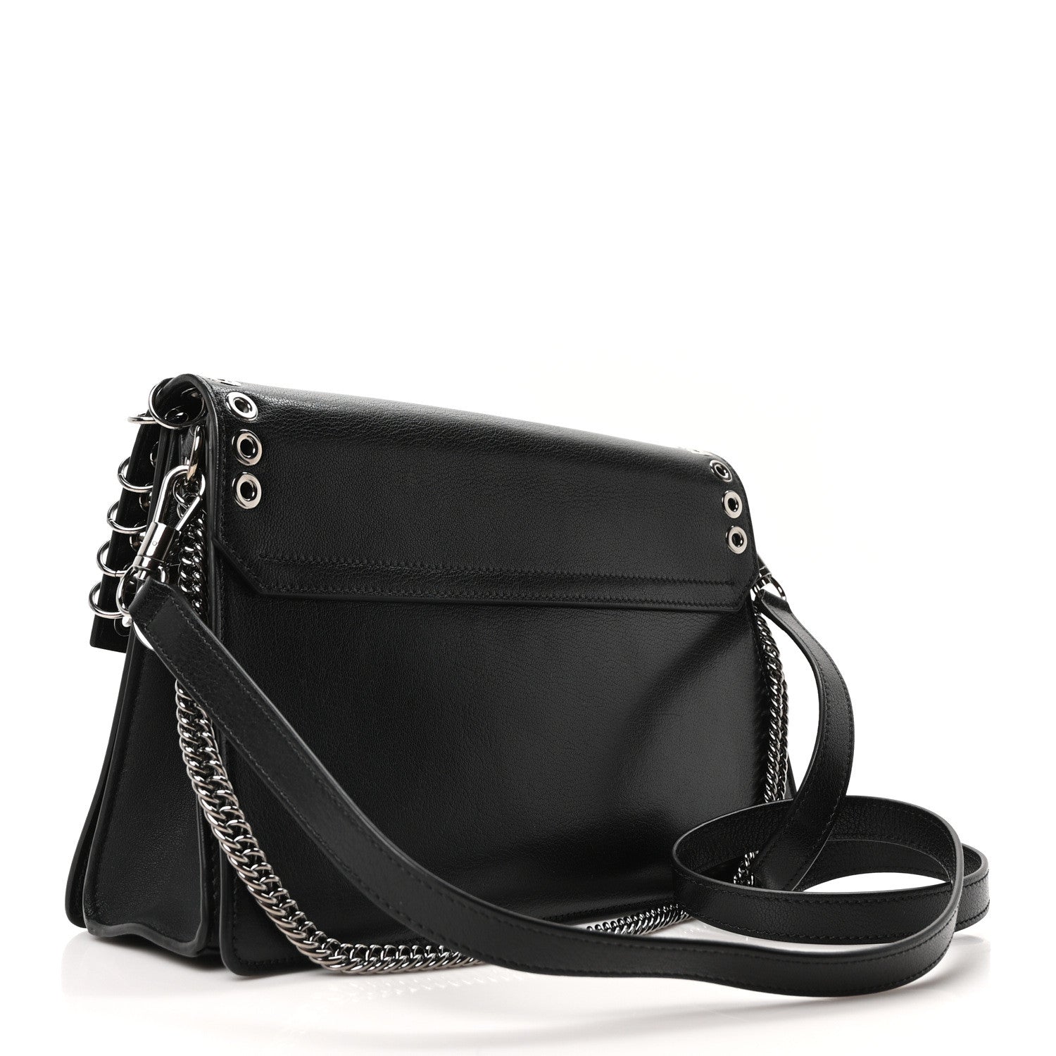 Goatskin Grommet Medium GV3 Shoulder Bag Black