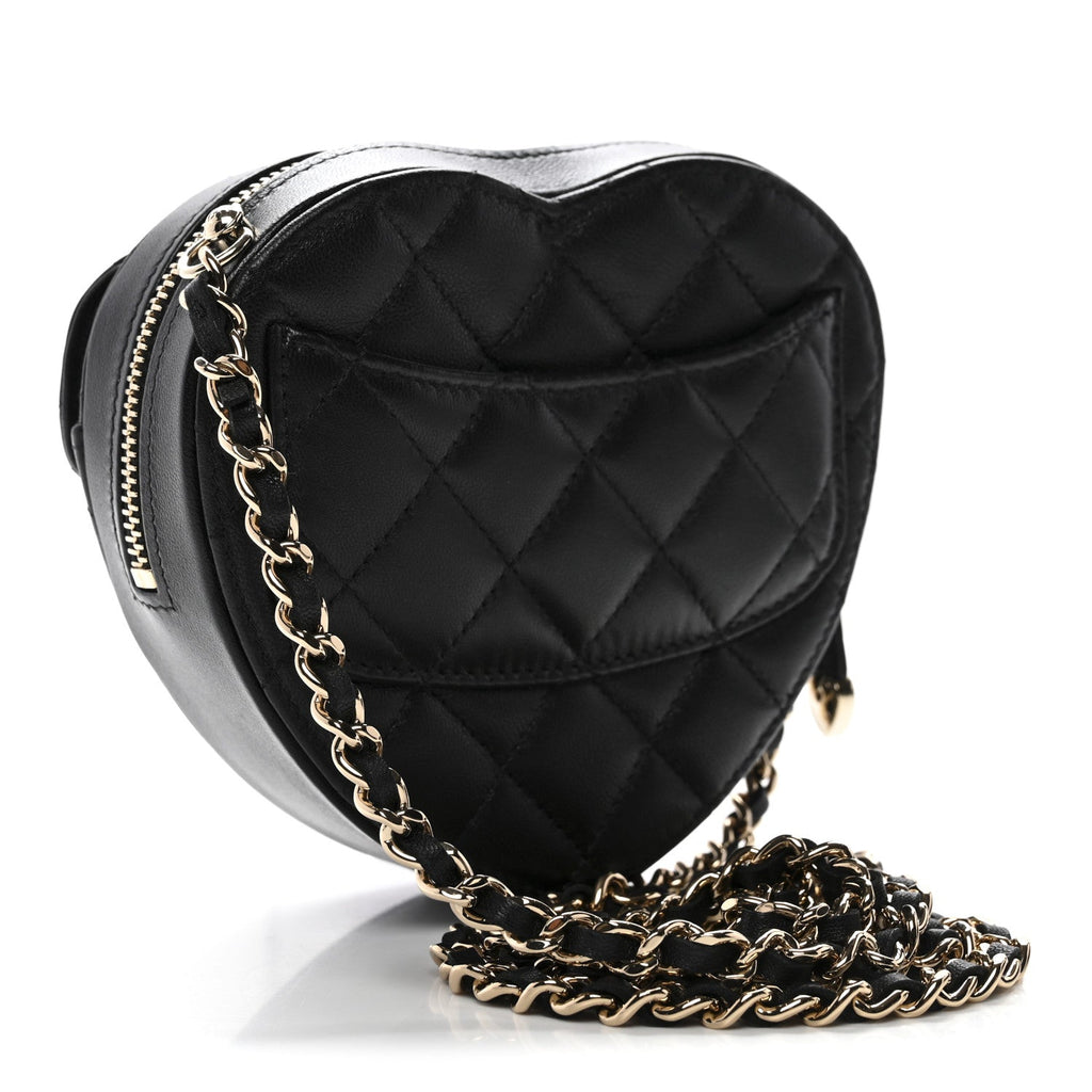 Lambskin Quilted CC In Love Heart Clutch With Chain Black