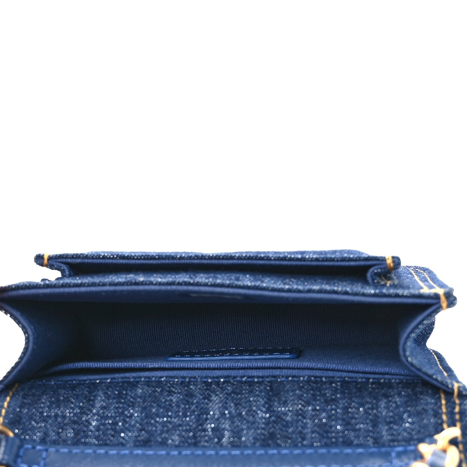 Denim Quilted Double You  Holder On Chain Blue