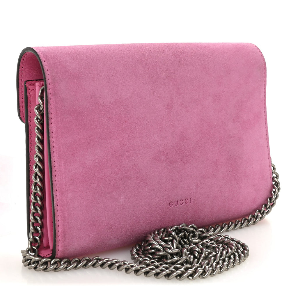 Suede Mini Dionysus Chain Wallet Pink Tropical Flower