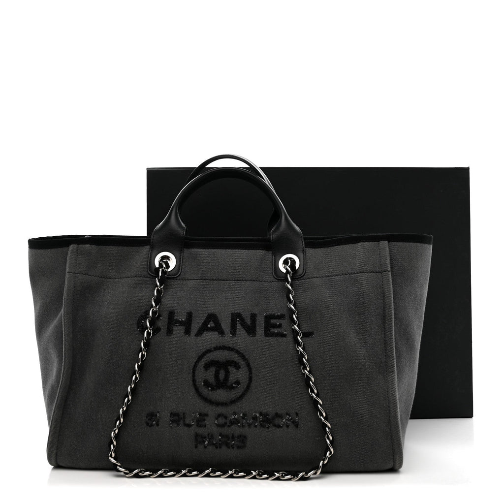 Canvas Sequin Medium Deauville Tote Charcoal