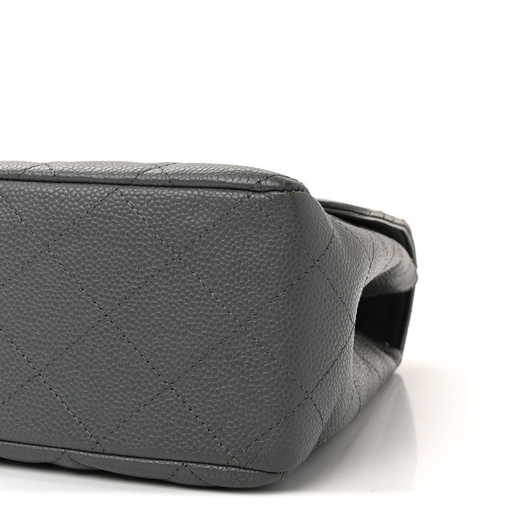 Caviar Quilted Jumbo Single Flap Grey