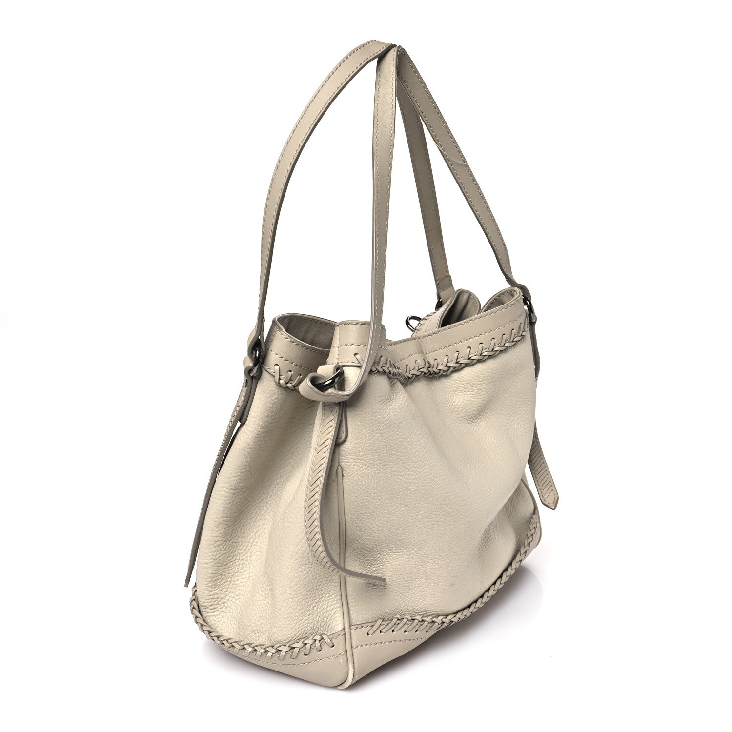 Grainy Calfskin Braided Small Canterbury Tote Beige