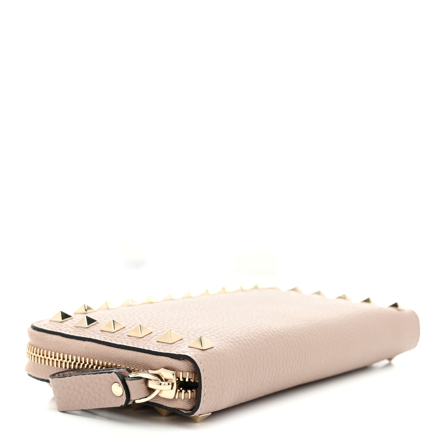 Pebbled Calfskin Rockstud Zip Around Wallet Poudre
