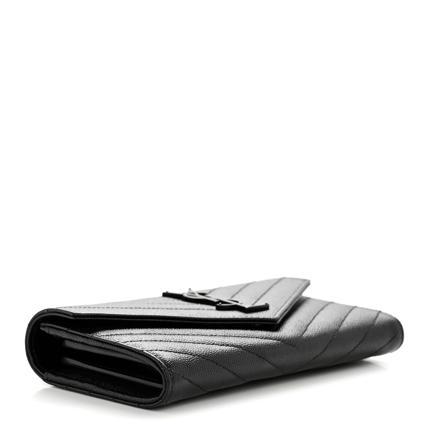 Grain De Poudre Matelasse Chevron Monogram Flap Wallet Black