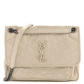 Crinkled Calfskin Matelasse Monogram Medium Niki Chain Satchel Crema Soft
