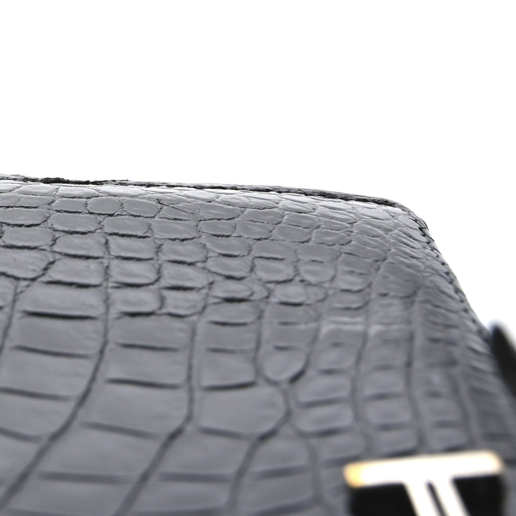 Shiny Alligator Bearn Gusset Wallet Black