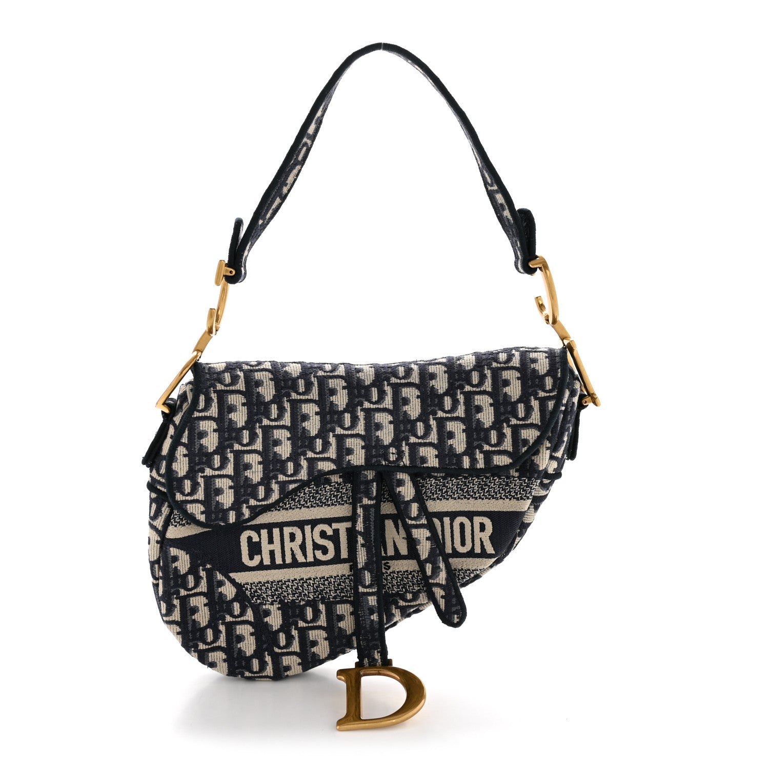 Oblique Embroidered Saddle Bag Blue