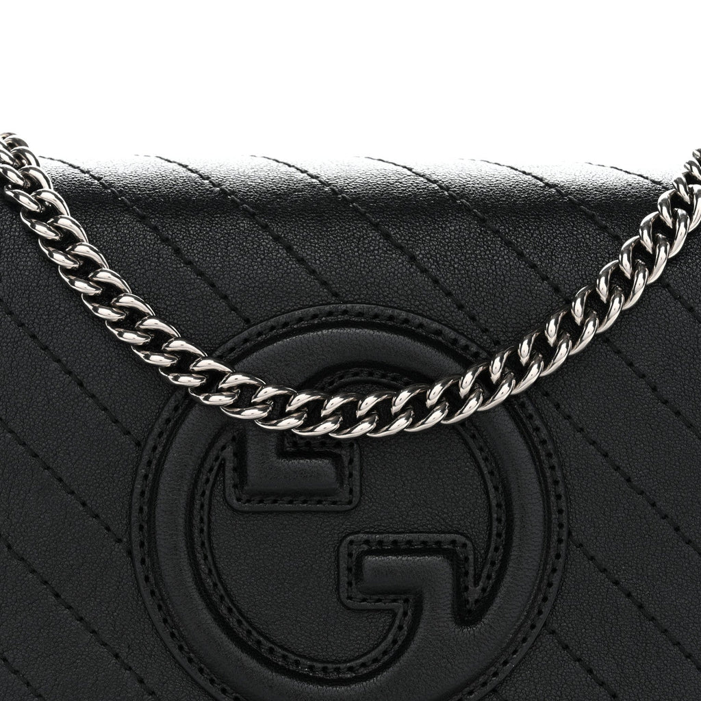 Sakai Be Green Calfskin Diagonal Stitched Blondie Wallet on Chain Black