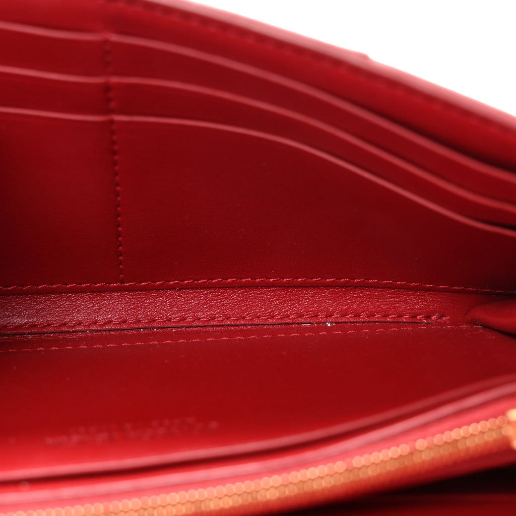 Lambskin Maxi Intreccio Cassette Flap Wallet Dark Red