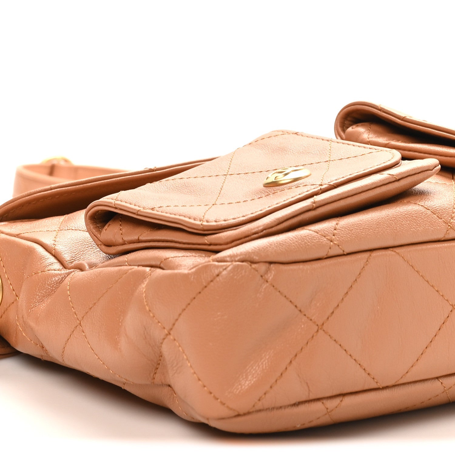 Shiny Calfskin Quilted Small Supple Twins Hobo Bag Brown