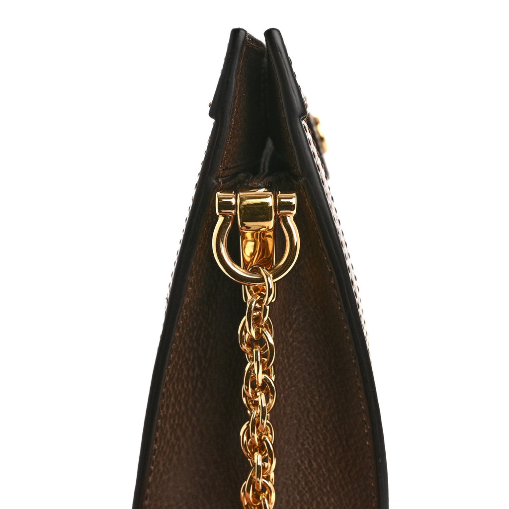 Monogram Jumbo GG Textured Dollar Calfskin Web Small Ophidia Chain Shoulder Bag Camel Ebony New Acero