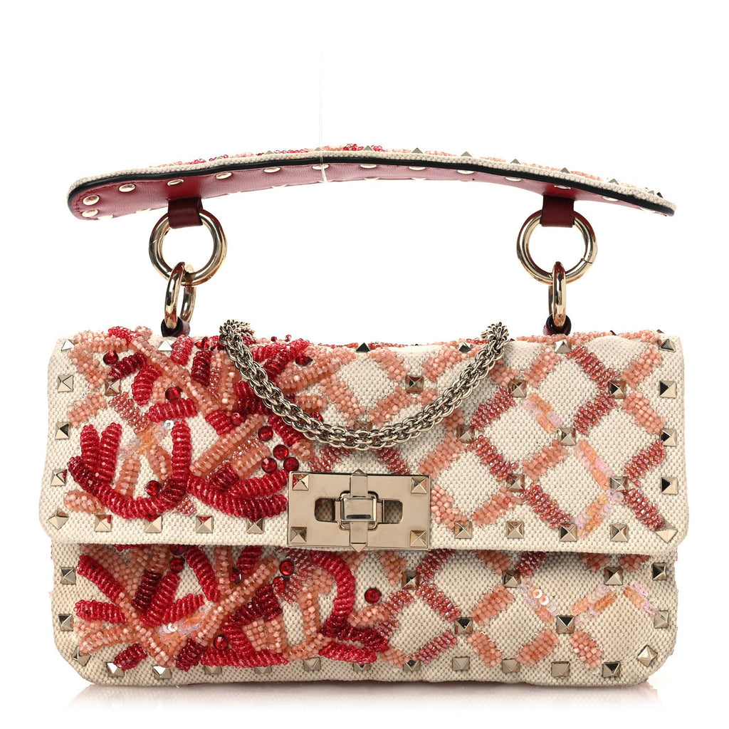 Canvas Beaded Small Rockstud Spike Shoulder Bag Multicolor