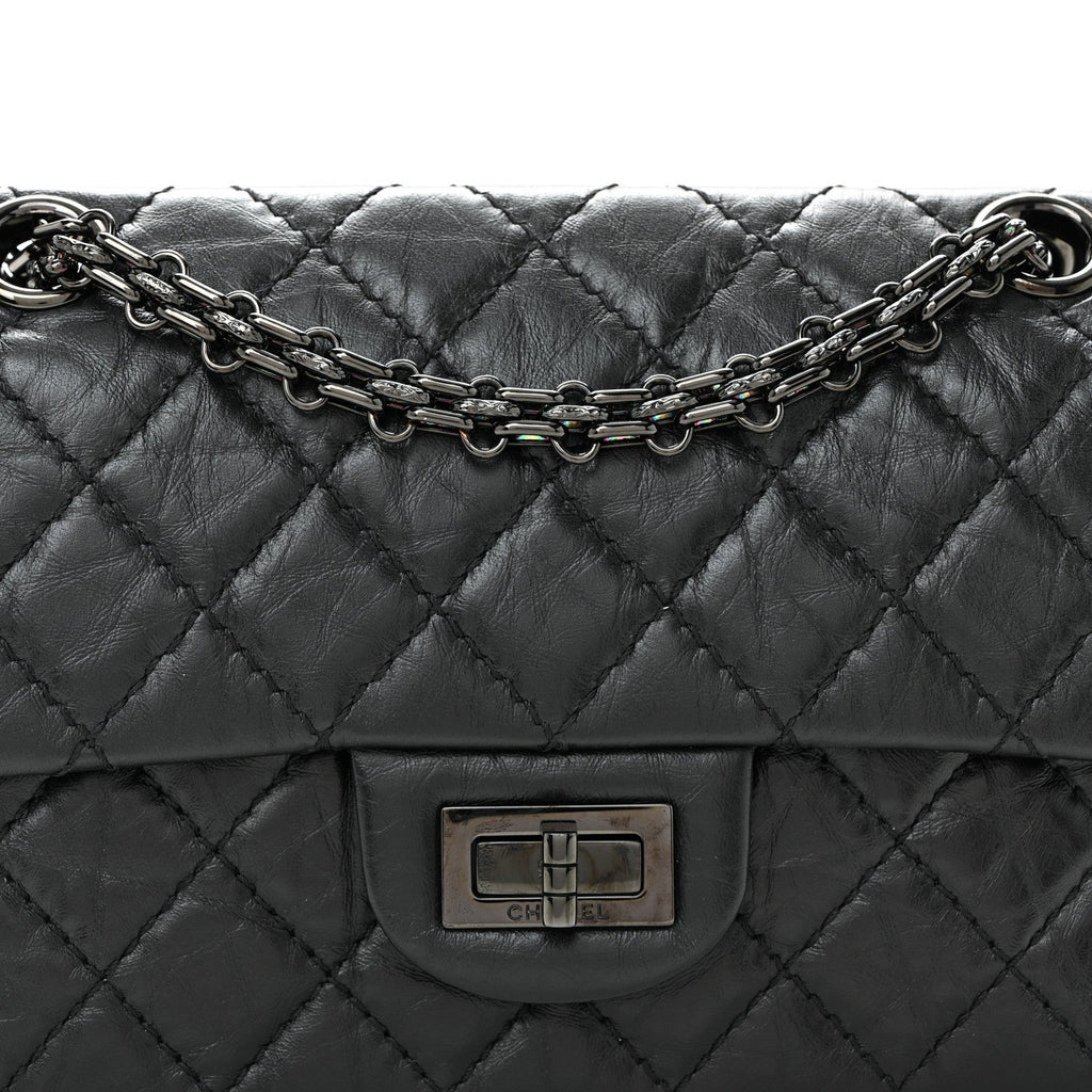 Aged Calfskin Quilted 2.55 Reissue Mini Flap So Black