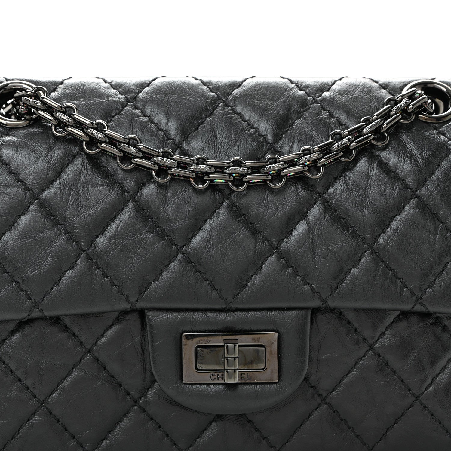 Aged Calfskin Quilted 2.55 Reissue Mini Flap So Black