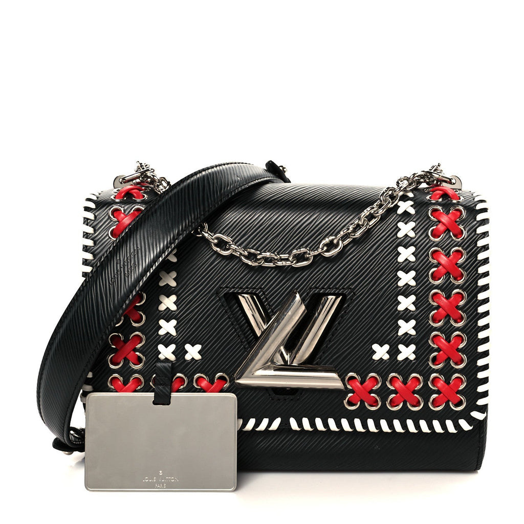 Epi Embroidered Twist Shoulder Bag MM  Black