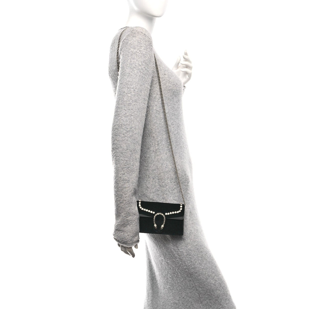 Velvet Crystal Super Mini Dionysus Shoulder Bag Black