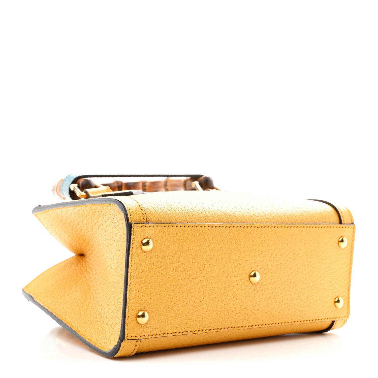 Textured Dollar Calfskin Web Mini Diana Tote Bag Yellow Dusty Azure