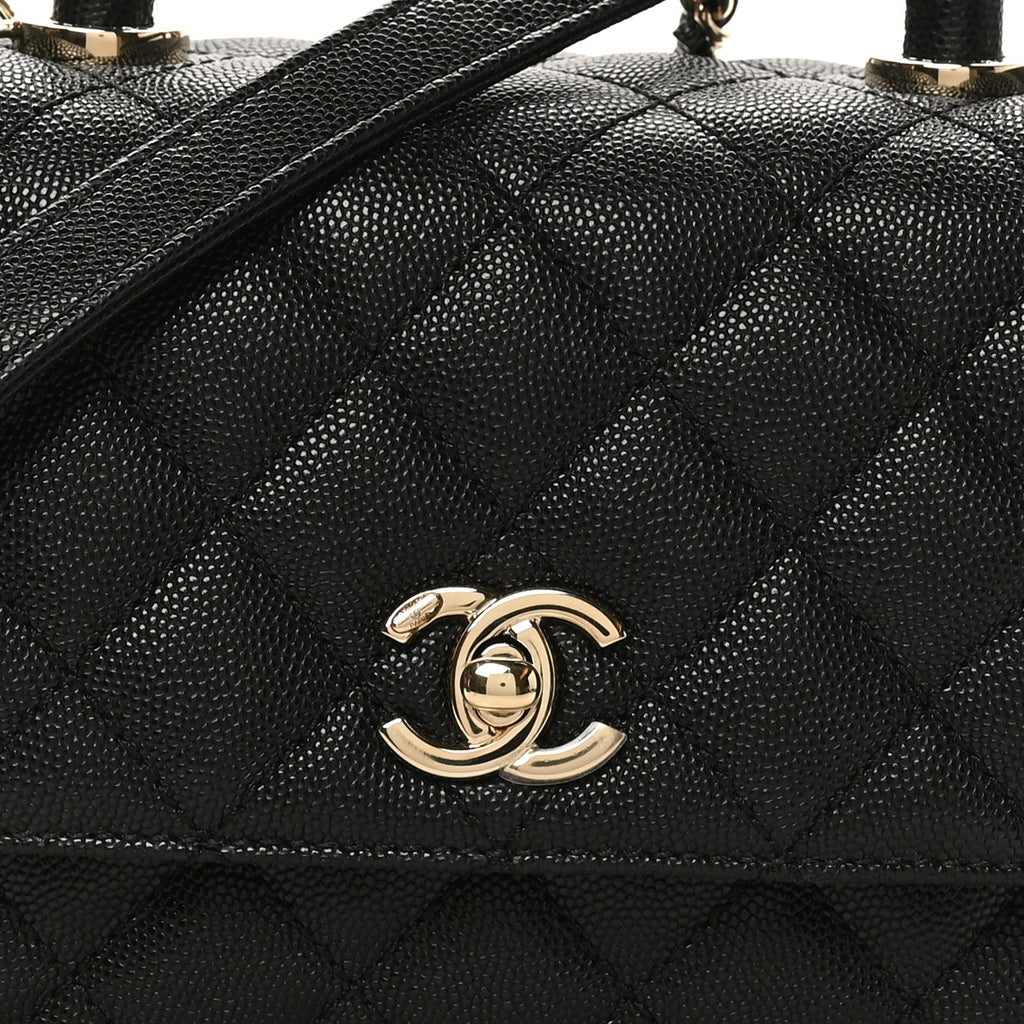 Caviar Quilted Mini Coco Handle Flap Black