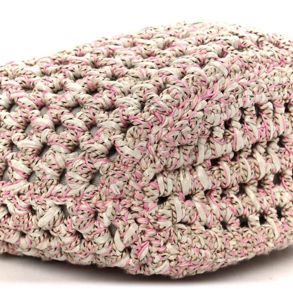 Mixed Fibers Calfskin Crochet Small Shopping Bag Beige Pink
