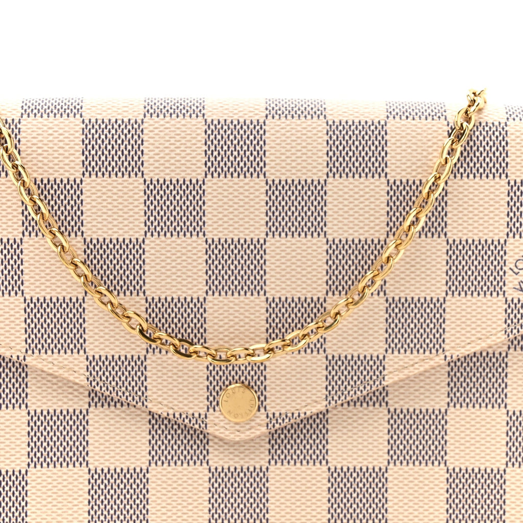 Damier Azur Pochette Felicie Chain Wallet Rose Ballerine