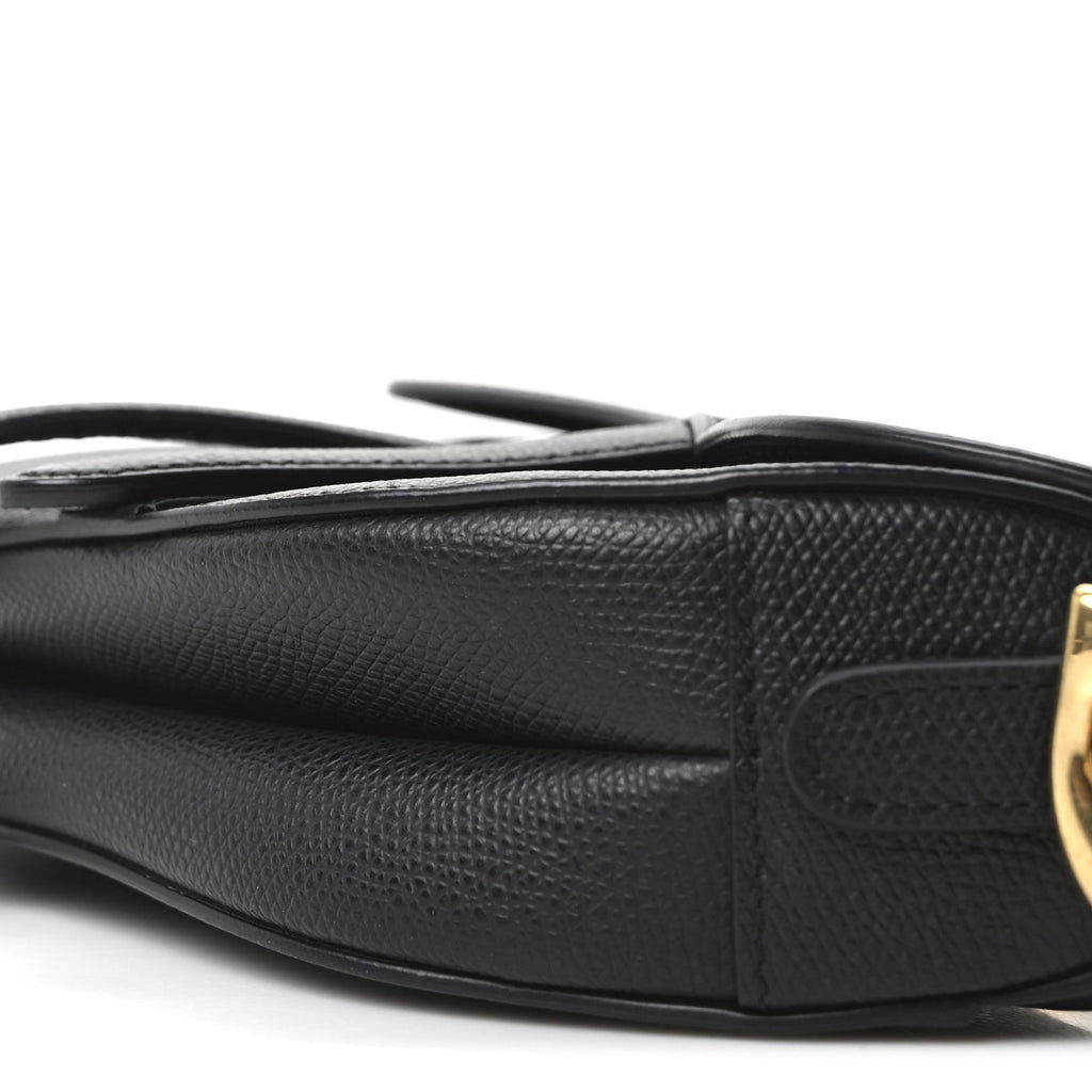 Grained Calfskin Mini Saddle Bag Black