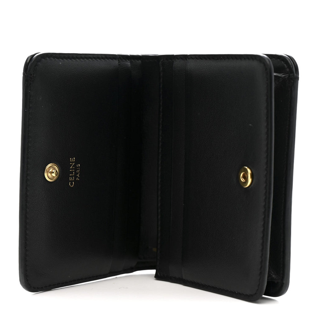 Shiny Calfskin Triomphe Compact Wallet Black