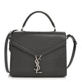 Calfskin Crocodile Embossed Medium Classic Monogram Cassandra Top Handle Fog