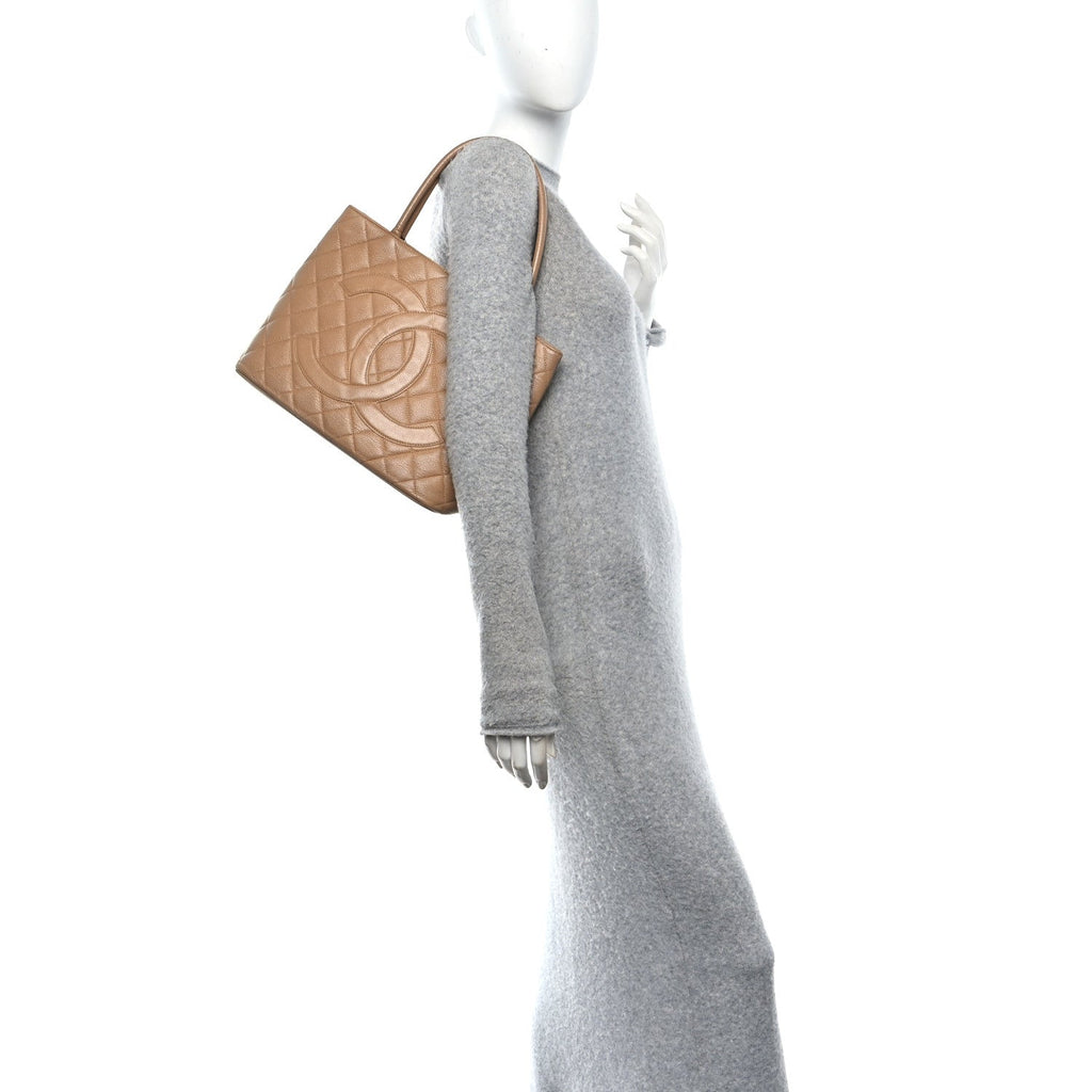 Caviar Quilted Medallion Tote Beige
