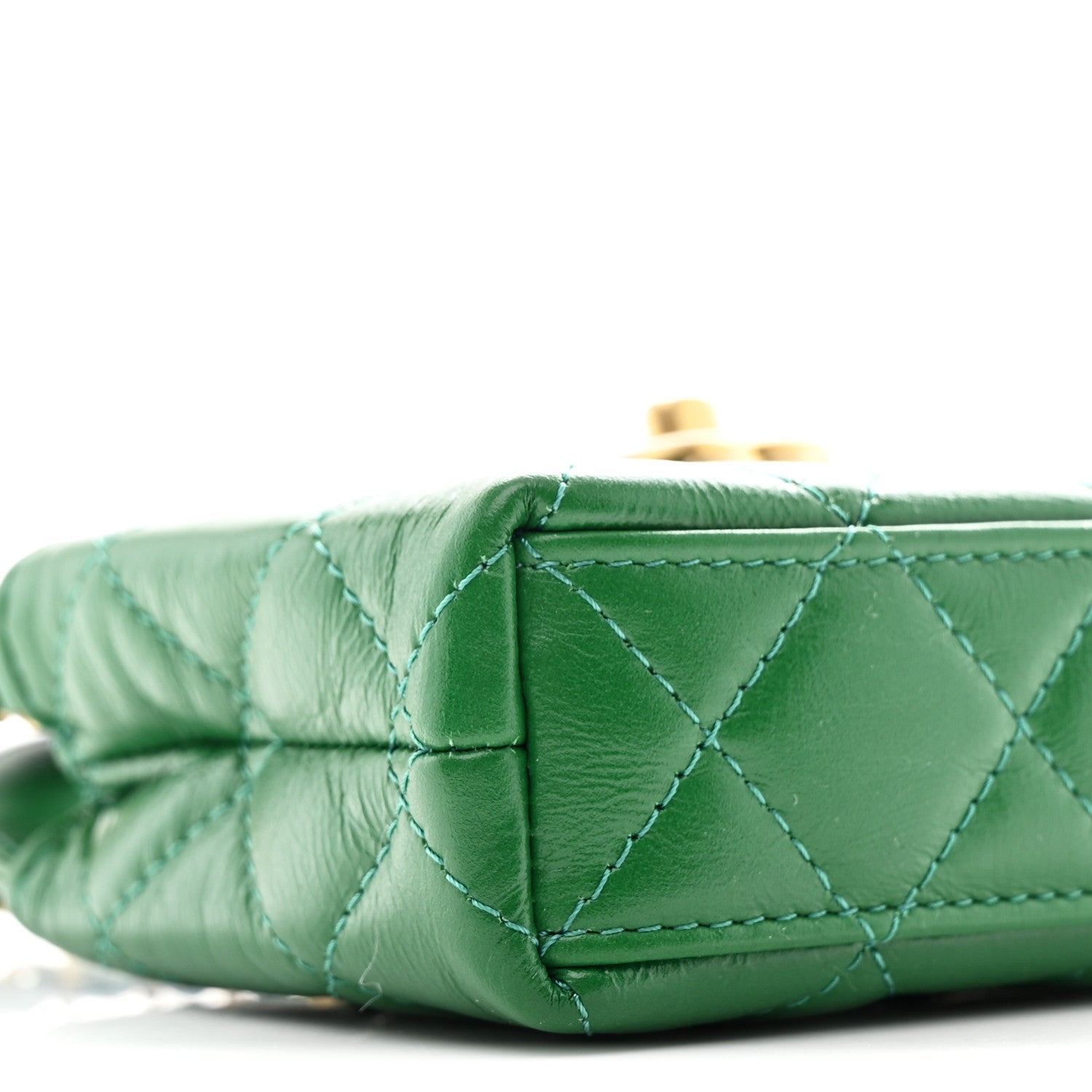 Shiny Aged Calfskin Quilted Mini Nano Kelly Shopper Green