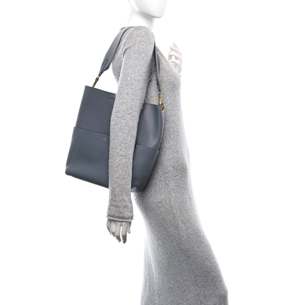 Soft Grained Calfskin Sangle Bucket Bag Grey