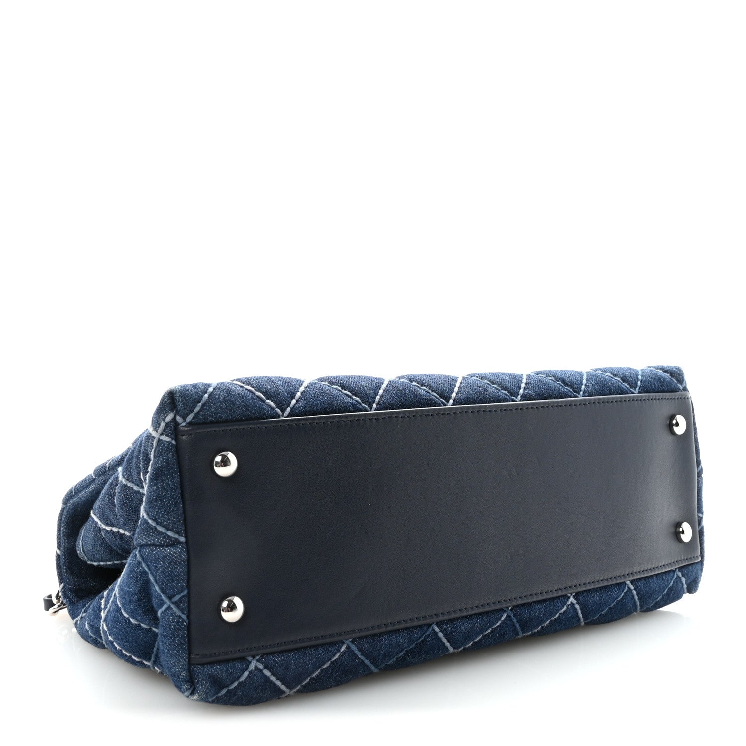 Denim Quilted Small Coco Handle Flap Blue