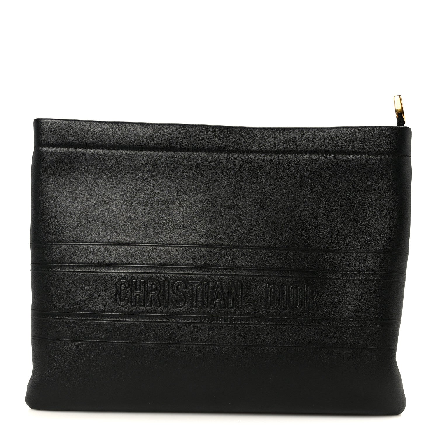 Calfskin Medium Diordouble Zip Pouch Black