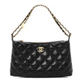 Shiny Lambskin Quilted CC Hobo Black