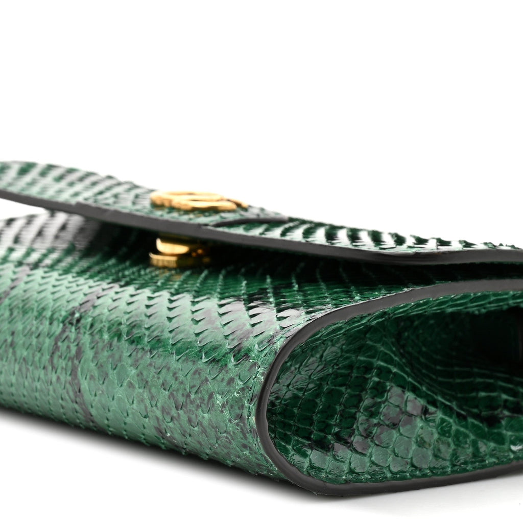 Snakeskin Mini Diana Bamboo Top Handle Clutch Emerald