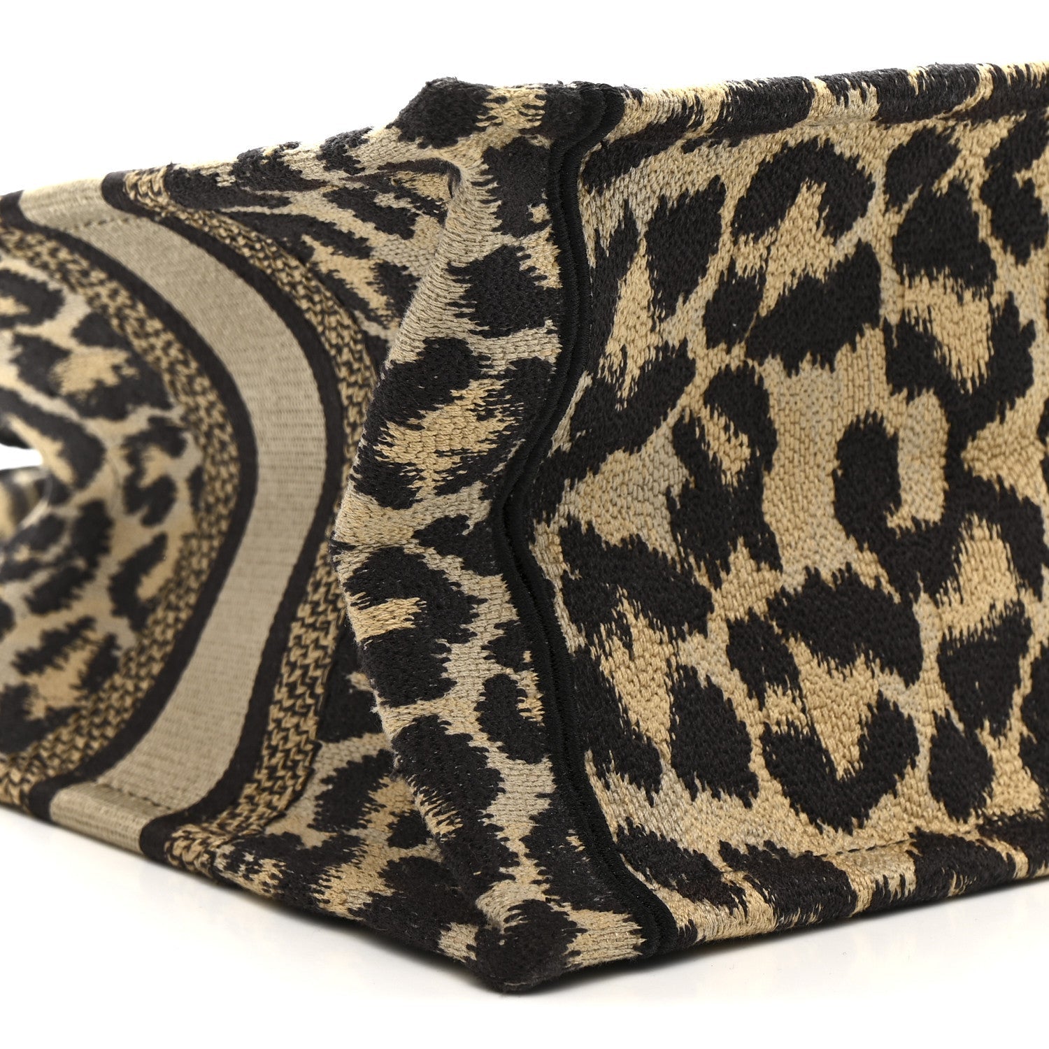 Canvas Mizza Embroidered Small Leopard Book Tote Beige