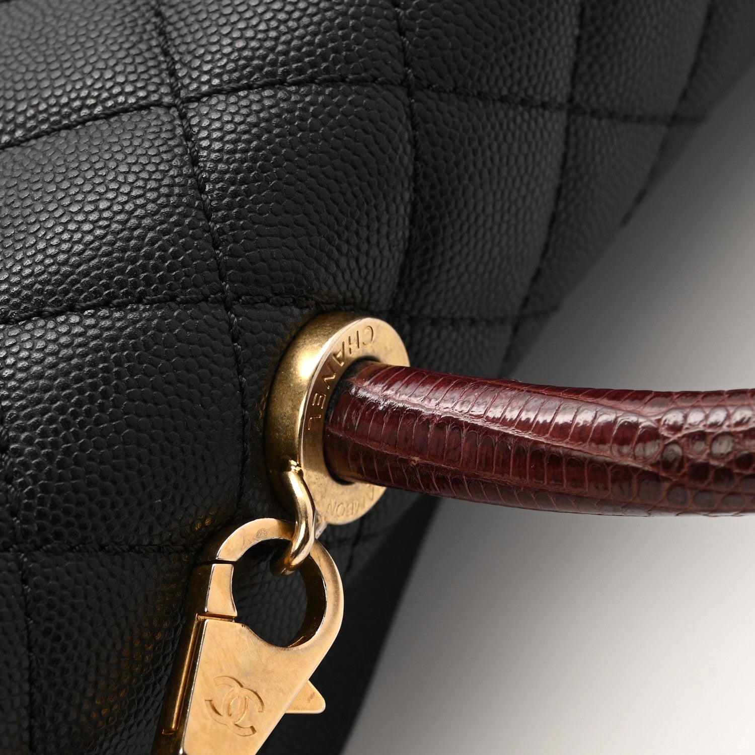 Caviar Lizard Quilted Large Coco Handle Flap Black