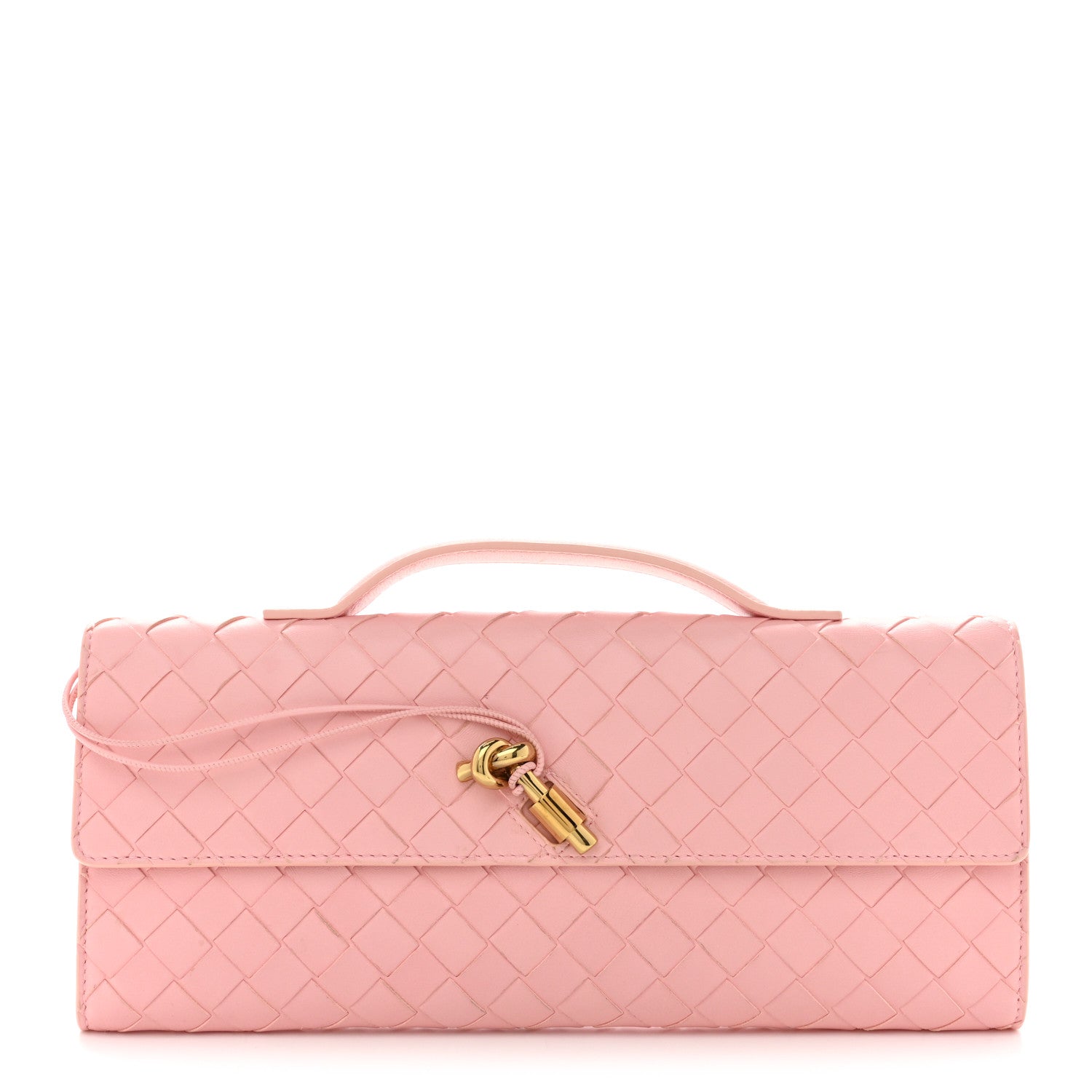 Nappa Intrecciato Long Andiamo Top Handle Clutch Rose