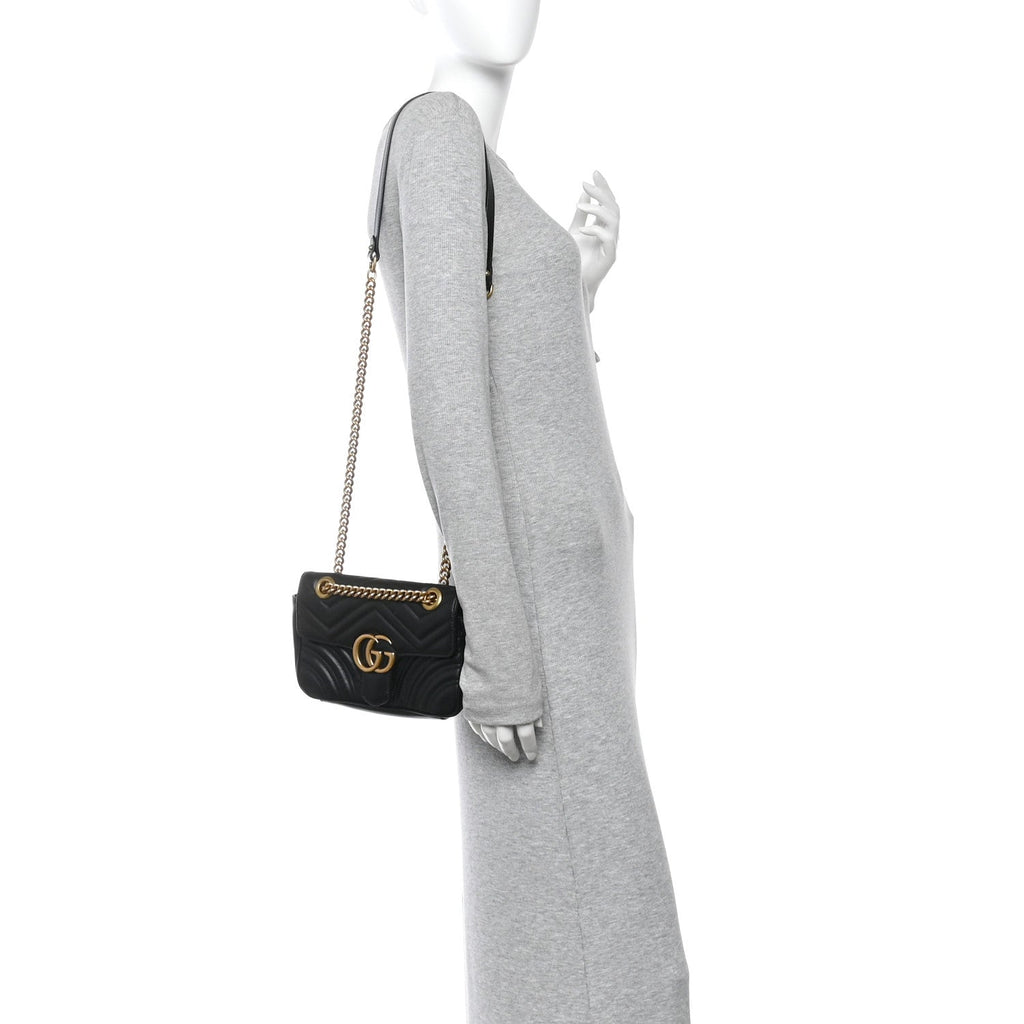 Calfskin Matelasse Mini GG Marmont Shoulder Bag Black
