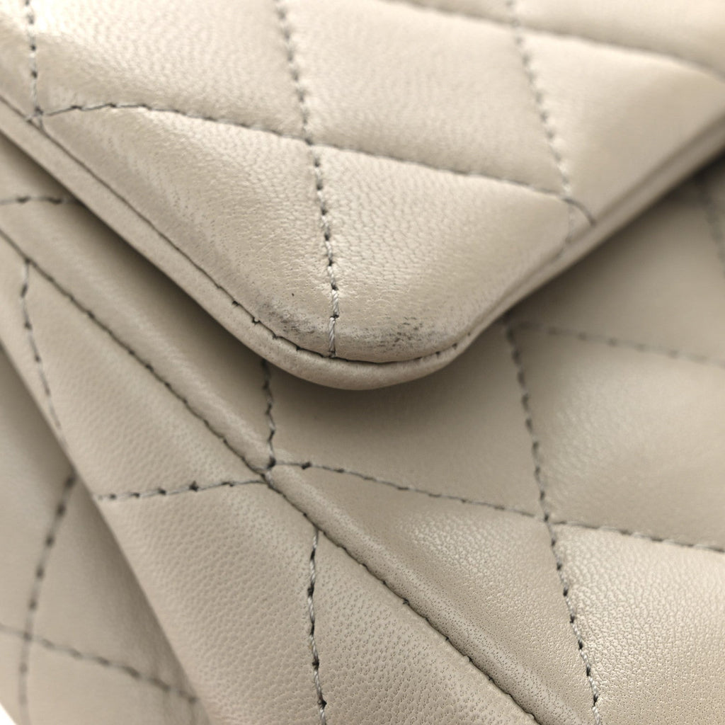 Lambskin Quilted Mini Rectangular Flap Grey