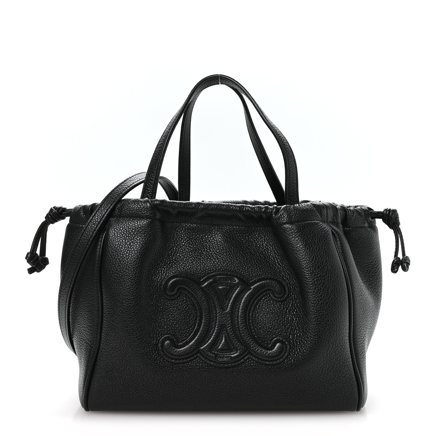 Calfskin Cuir Small Triomphe Cabas Drawstring Black